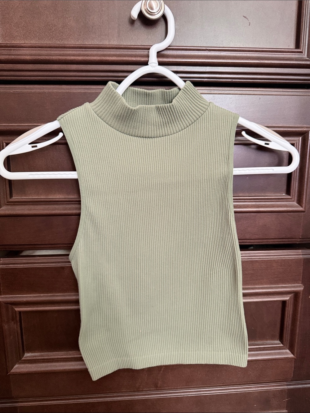 Zara Ribbed Sleeveless Mock Neck Tank in Sage Green